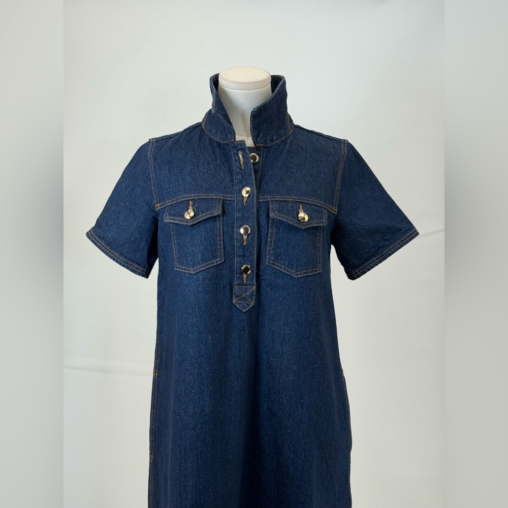 Loft Denim Shirt Dress A-line Mini | Button Front Short Sleeve Casual Chic SZ XS - Picture 4 of 11